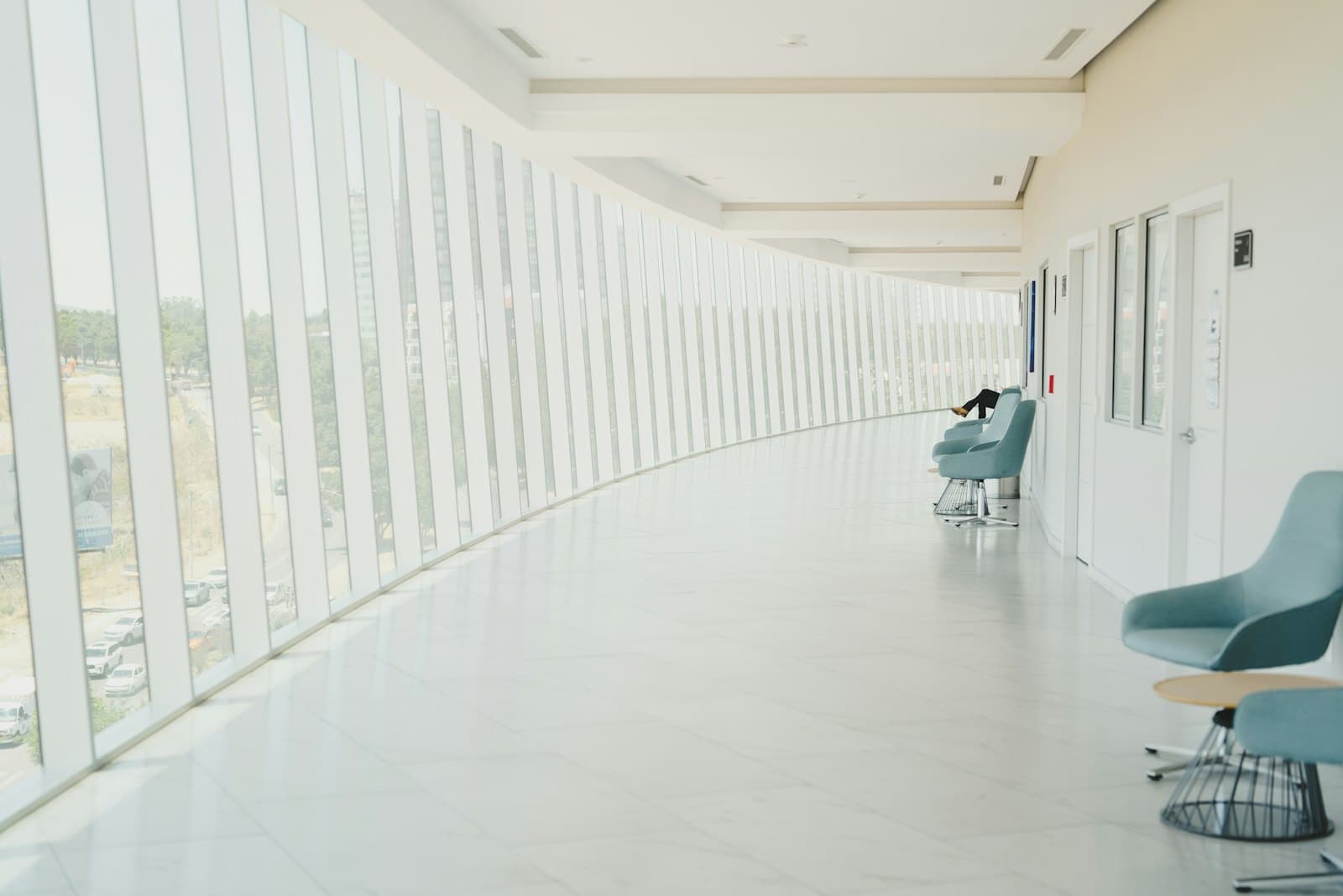 A bright, spotless clinic corridor