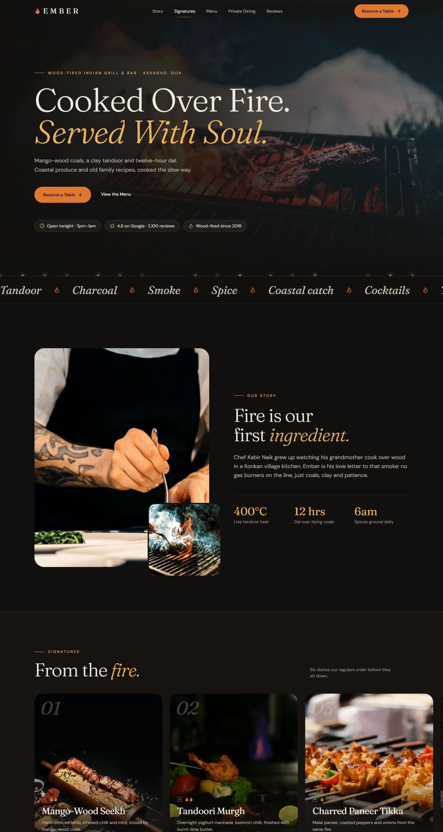 Preview of the Ember Kitchen & Bar template
