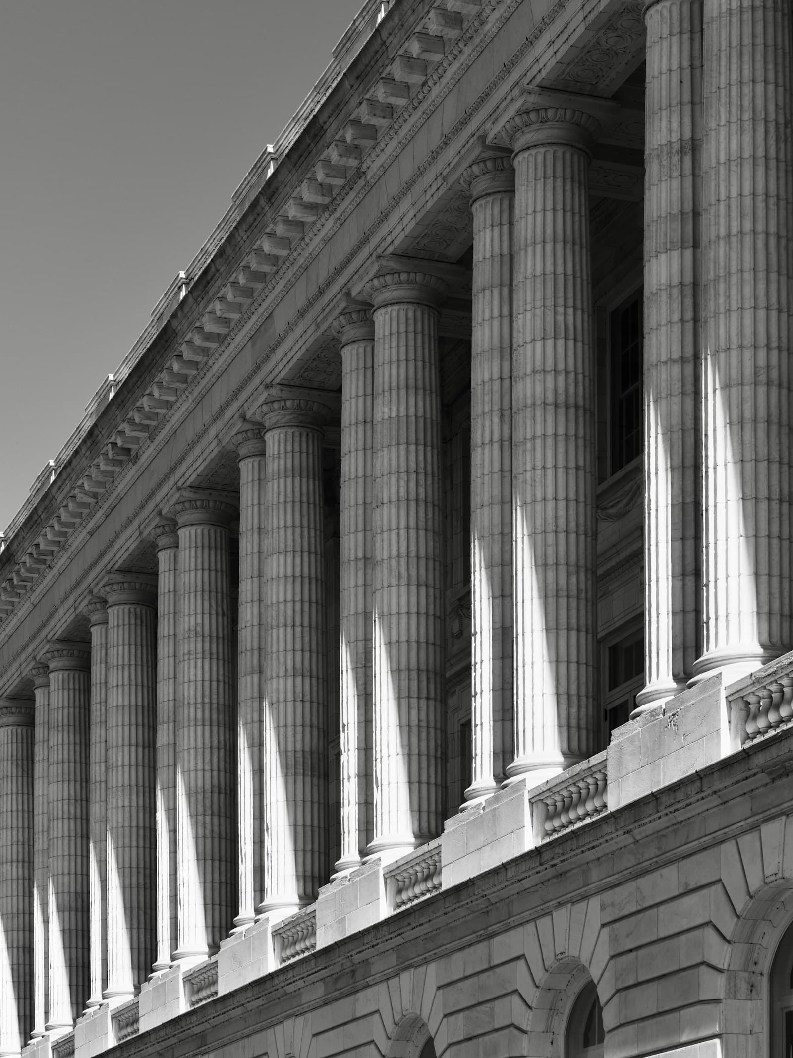 Classical stone columns of a courthouse